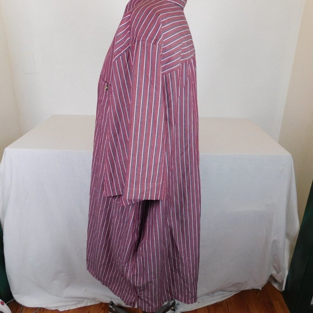 King Size Stripe Short Sleeve Sport Shirt 4XL Tall Burgundy Black White Pockets - Picture 2 of 8